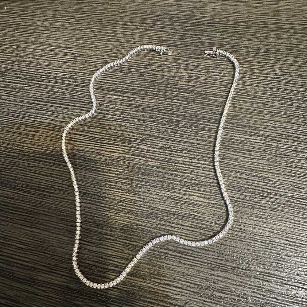 925 Sterling Silver Round-Cut Shaped White C Z Tennis Chain Necklace 16"